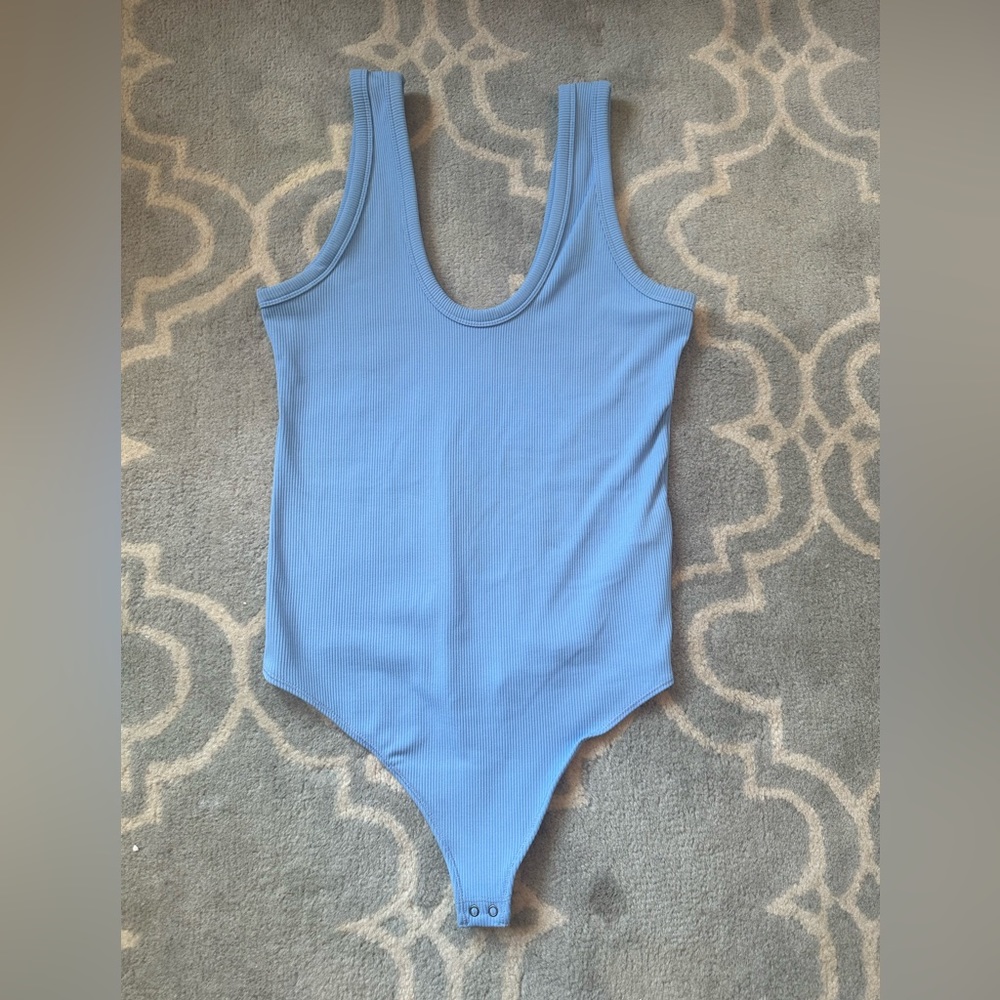 Abercrombie & Fitch Light Blue Ribbed Scoop Neck Bodysuit